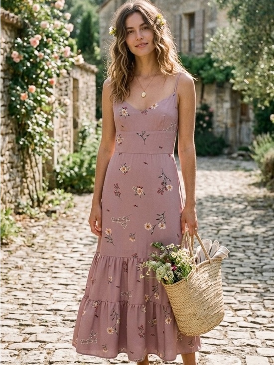 Altar'd State Dresses & Skirts - Altar'd State Mauve Pink Floral Tiered Maxi Dress